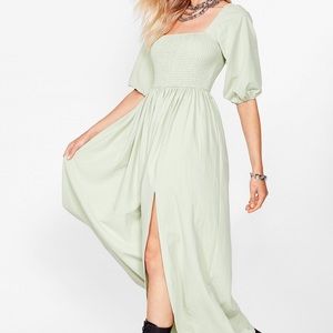 Puff Sleeve Shirred Maxi Dress 